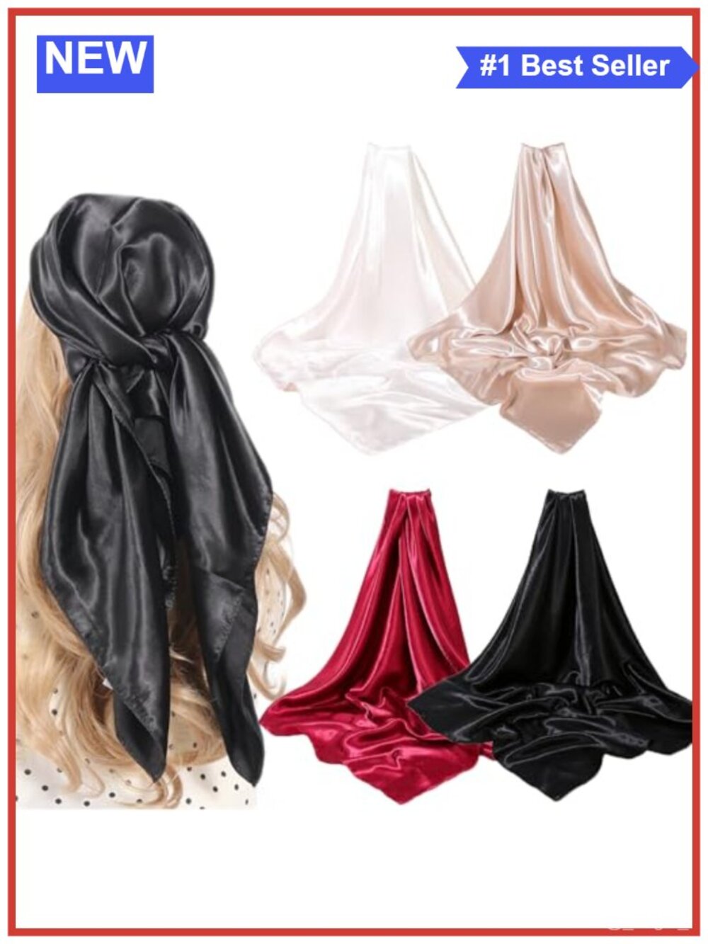 Satin Head Scarf Large Square 35x35 Silk Feeling Hair Wrapping Scarves